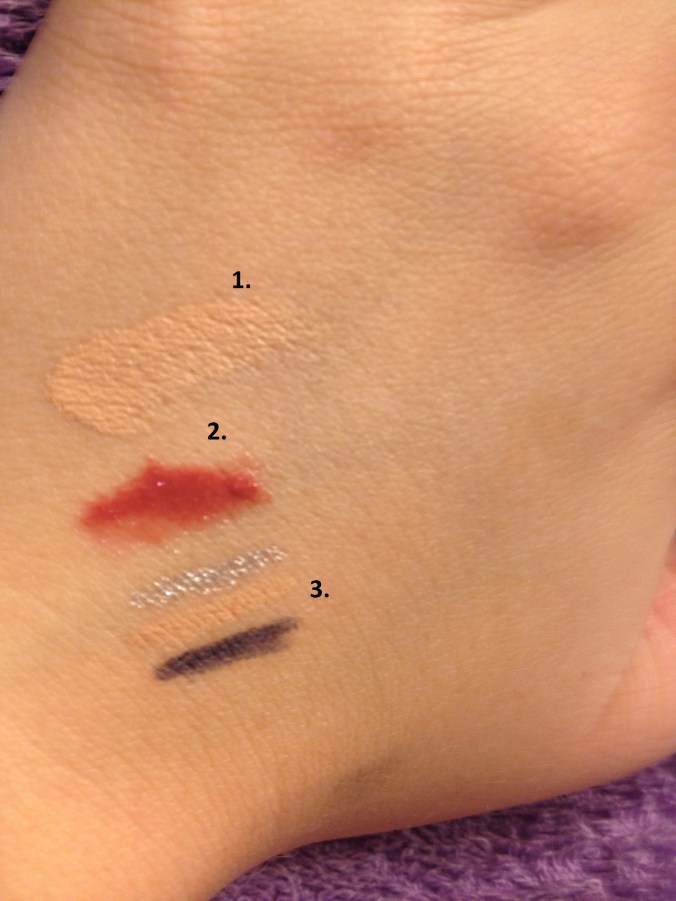 Product swatches for Neutrogena, L'Oreal, and Rimmel.